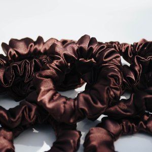 Handmade/ Handsewn Dark Brown Mini Satin Scrunchie